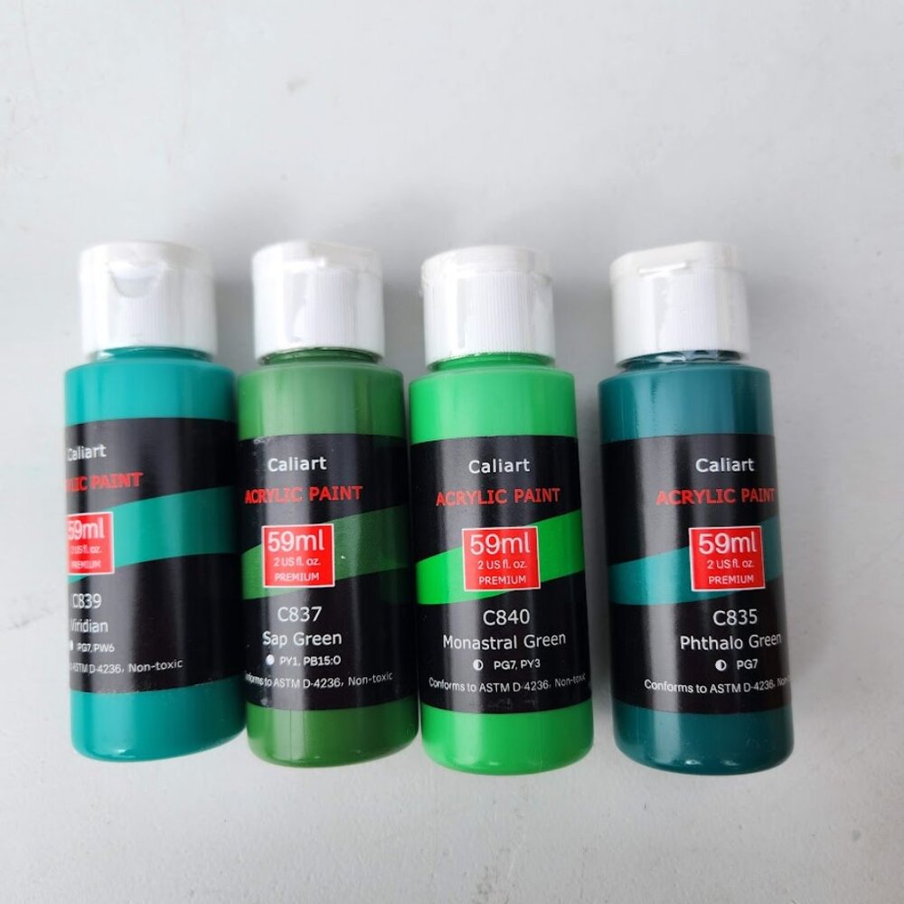 NEW 4 Caliart Acrylic Paint Set Green Greens colors 59ml, 2oz each Art Craft Pai